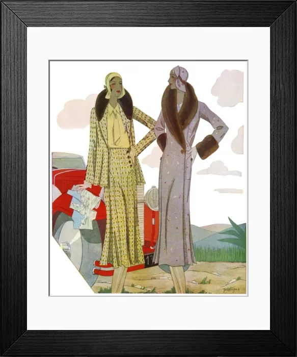 Framed Print : Two ladies and a car 1930 Framed Print : Two ladies and a car 1930