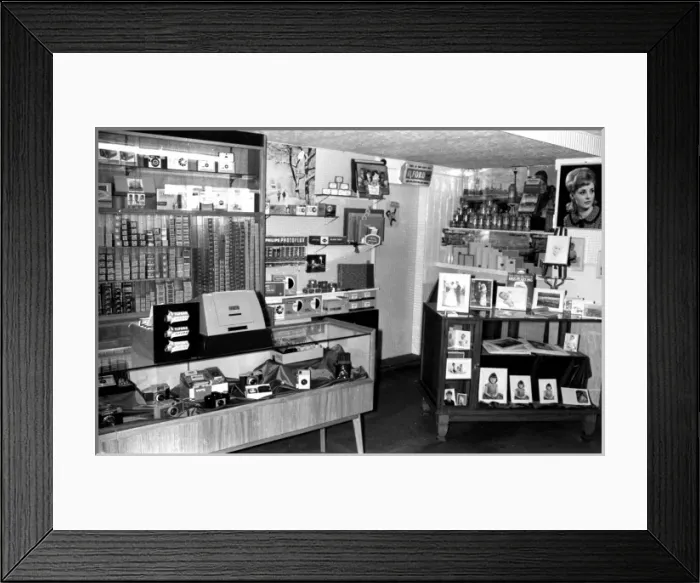Framed Print : Camera and photography shop interior, Walton, Essex Framed Print : Camera and photography shop interior, Walton, Essex