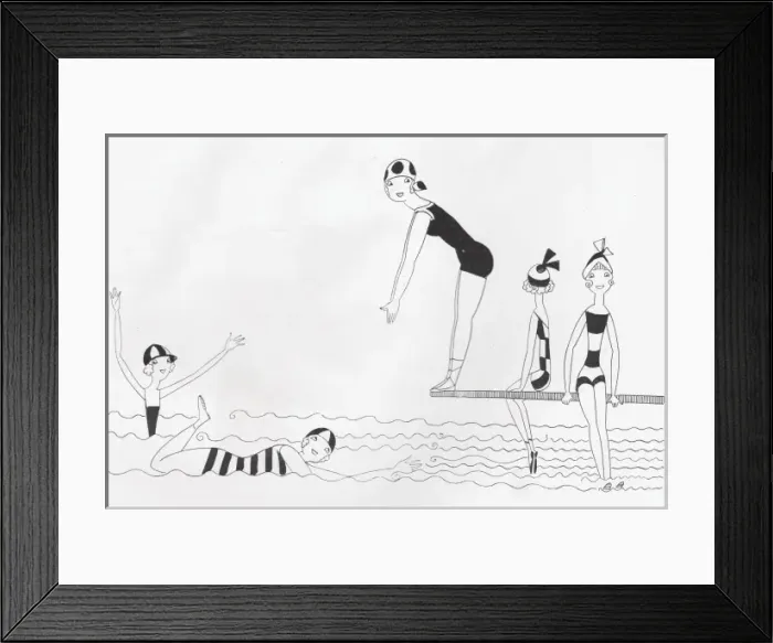 Framed Print : Art deco sketch by Fish of Pleasures at the Seaside, 1922 Framed Print : Art deco sketch by Fish of Pleasures at the Seaside, 1922