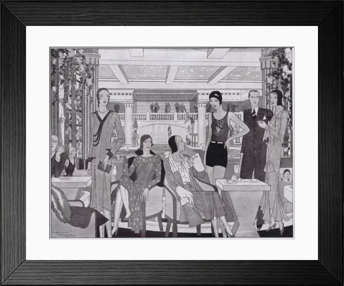 Framed Print : Art deco sketch of the interiror of the Lido, Paris, 1929