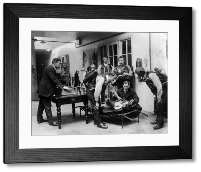 Framed Print : Men testing breathing apparatus Framed Print : Men testing breathing apparatus