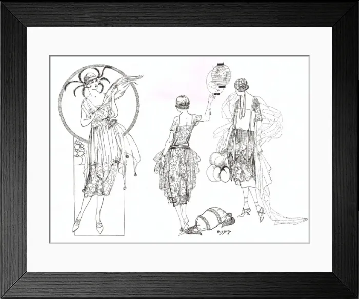 Framed Print : Three art deco fashion sketches, London 1921 Framed Print : Three art deco fashion sketches, London 1921