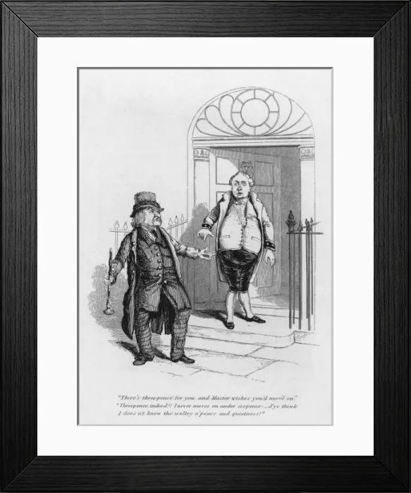 Framed Print : Street music: Unwelcome musician, c. 1835 Framed Print : Street music: Unwelcome musician, c. 1835