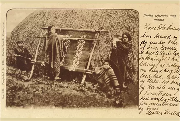 Chilean Indian Woman weaving a blanket