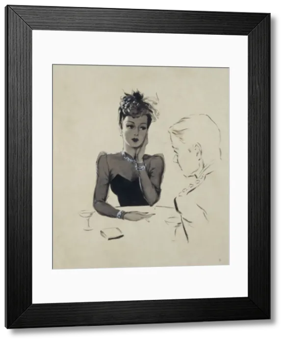 Framed Print : Unfinished illustration of a 1940s couple by David Wright Framed Print : Unfinished illustration of a 1940s couple by David Wright