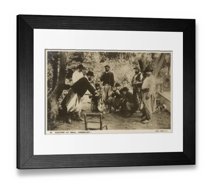 Framed Print : Gauchos eating a meal in the open air - Argentina Framed Print : Gauchos eating a meal in the open air - Argentina