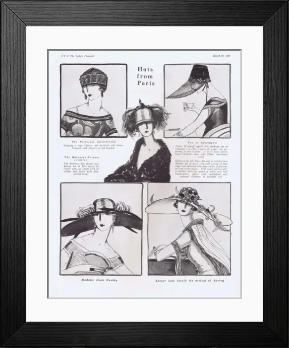 Framed Print : Art deco sketches of hats from Paris, Paris, 1922 Framed Print : Art deco sketches of hats from Paris, Paris, 1922