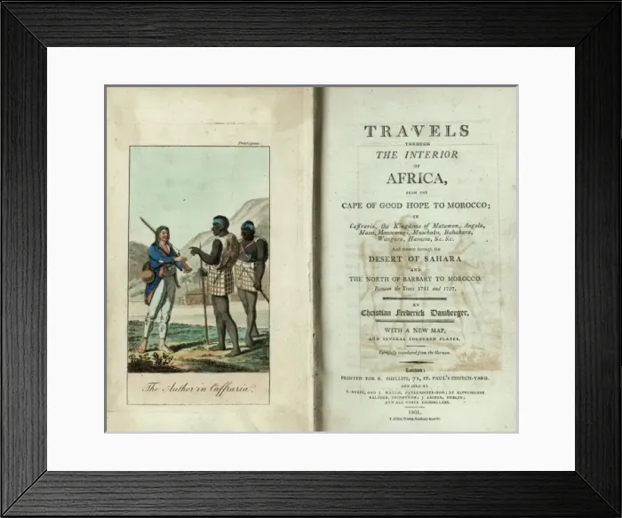 Framed Print : Title page and frontispiece, Travels through Africa Framed Print : Title page and frontispiece, Travels through Africa