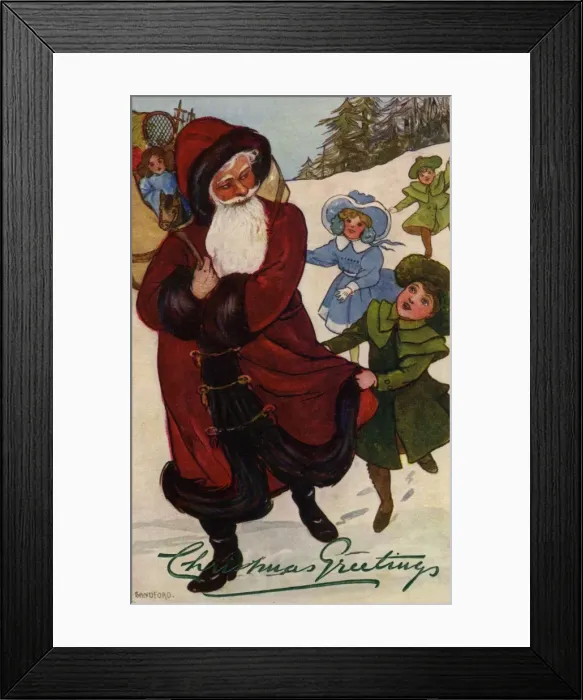 Framed Print : Xmas. Children follow Santa Framed Print : Xmas. Children follow Santa
