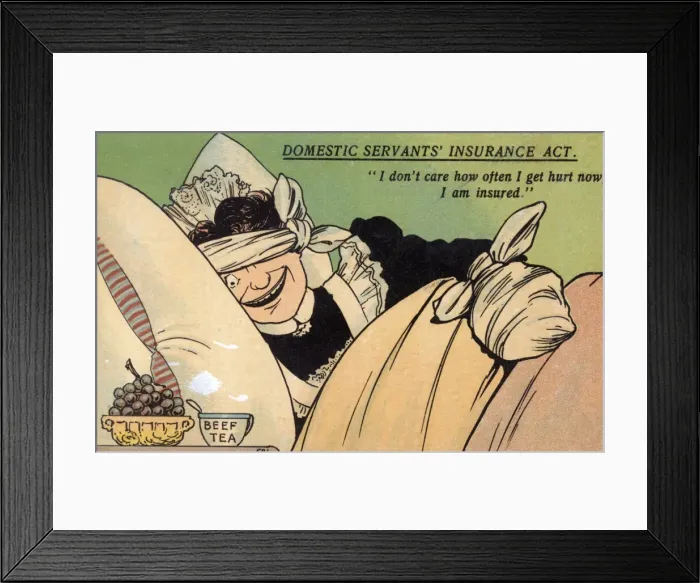 Framed Print : Domestic Servants Insurance Act - Comic Postcard Framed Print : Domestic Servants Insurance Act - Comic Postcard