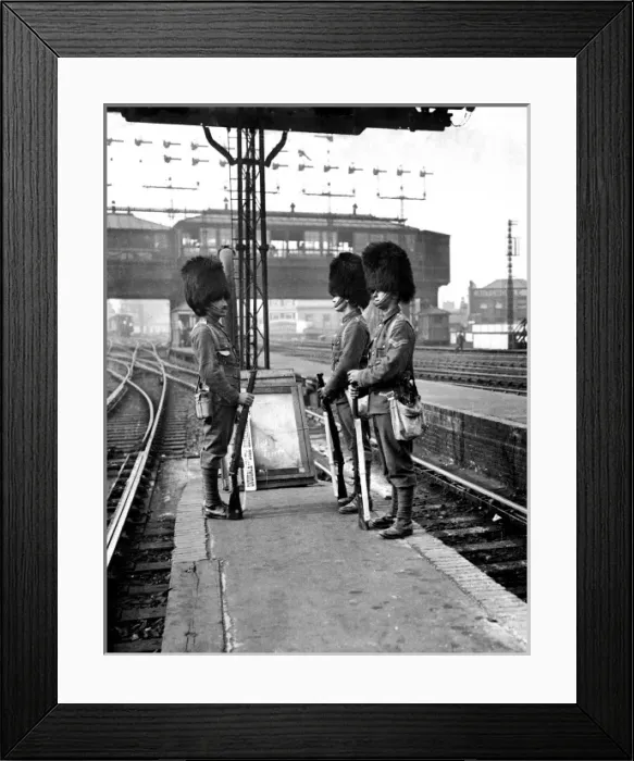 Framed Print : Guardsmen protecting station during railway strike Framed Print : Guardsmen protecting station during railway strike