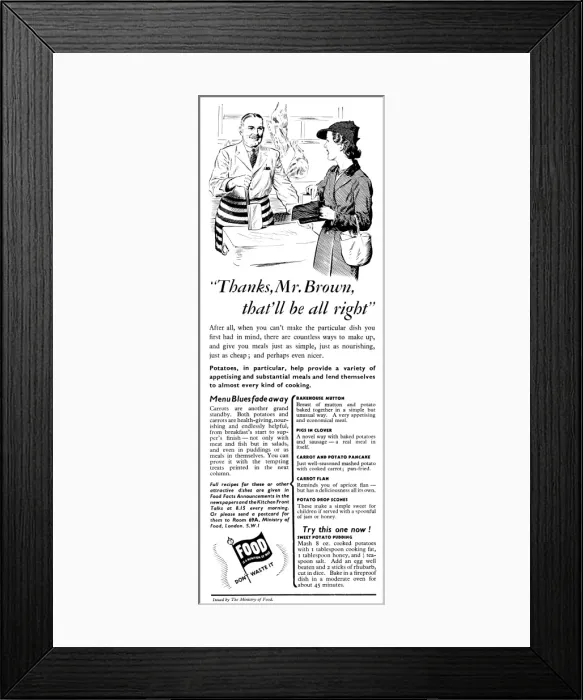 Framed Print : Advert for The Ministry of Food 1941 Framed Print : Advert for The Ministry of Food 1941