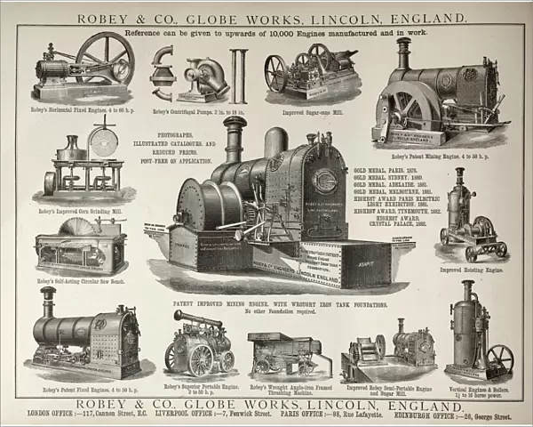 Advertisement for various types of steam engine