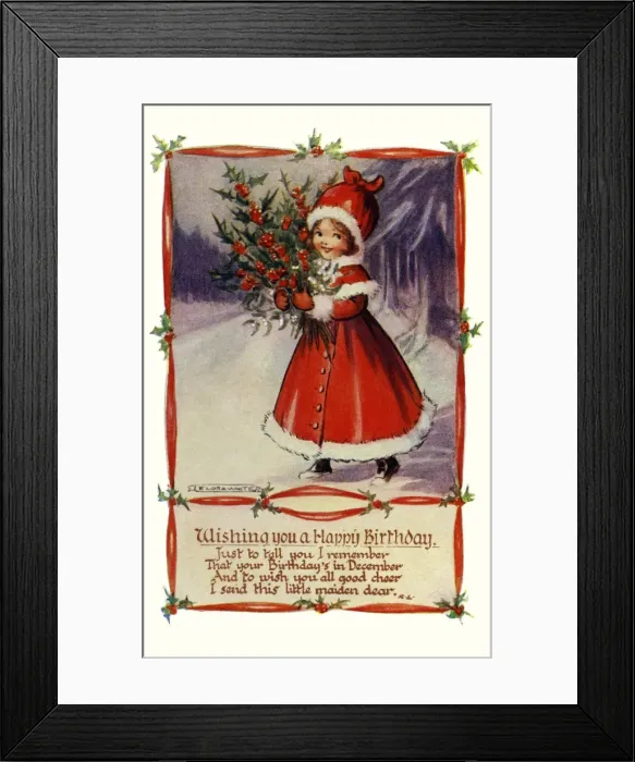 Framed Print : Read cloaked girl in winter scene Framed Print : Read cloaked girl in winter scene