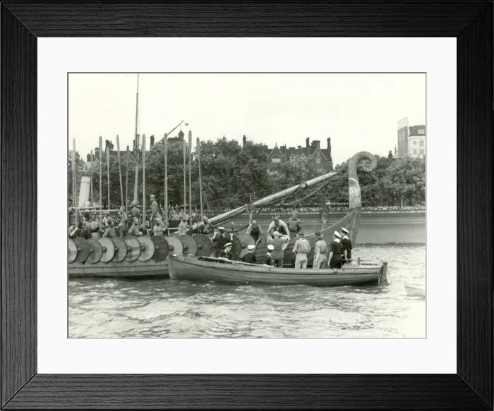 Framed Print : RSS Discovery and Danish Long Boat, London Framed Print : RSS Discovery and Danish Long Boat, London