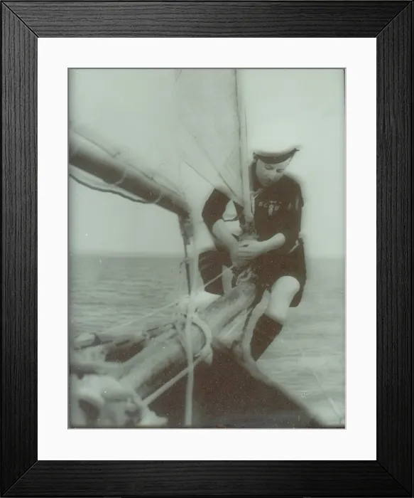 Framed Print : Sea Scout sitting on boom of sail Framed Print : Sea Scout sitting on boom of sail