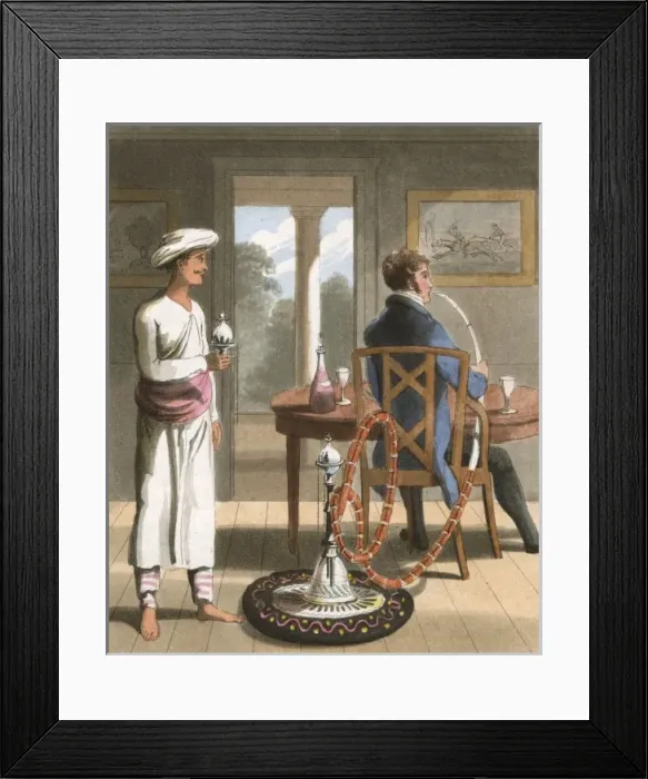 Framed Print : Gentleman with his Hookah-Burdar or Pipe-Bearer Framed Print : Gentleman with his Hookah-Burdar or Pipe-Bearer