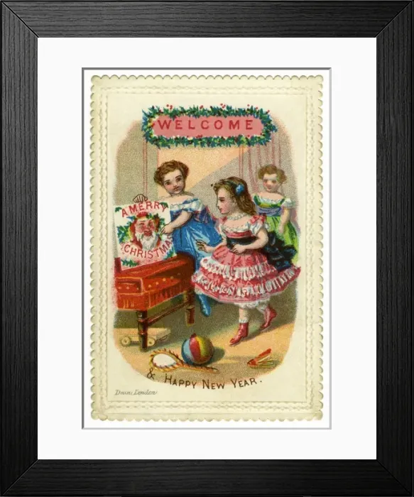 Framed Print : Xmas card. Children and a Father Christmas Framed Print : Xmas card. Children and a Father Christmas