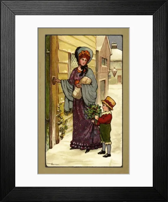 Framed Print : Mother and child bearing Christmas gifts Framed Print : Mother and child bearing Christmas gifts