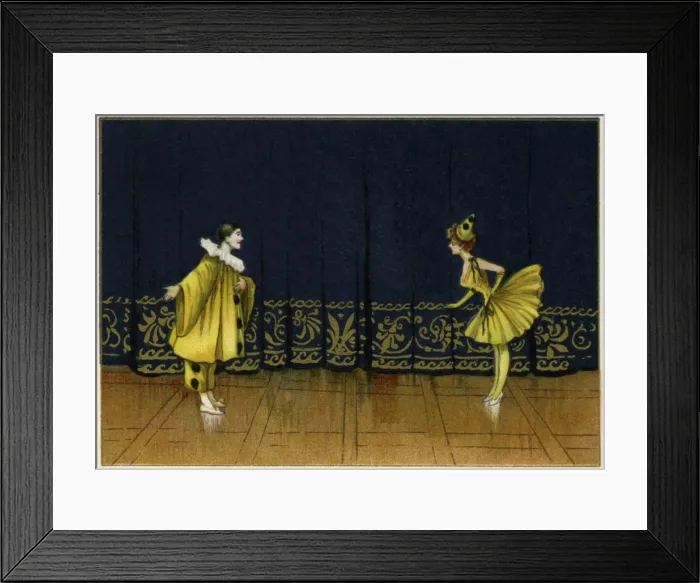 Framed Print : Pierrot & pierette in yellow Framed Print : Pierrot & pierette in yellow