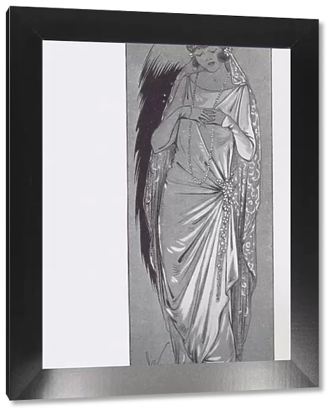 Art deco fashion sketch of bridal gown, London, 1921