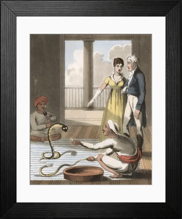 Framed Print : Indian Snake Catcher exhibits snakes before Europeans Framed Print : Indian Snake Catcher exhibits snakes before Europeans