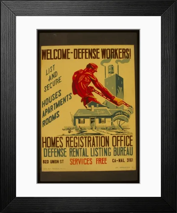 Framed Print : Welcome - defense workers! Homes registration office : Defen Framed Print : Welcome - defense workers! Homes registration office : Defen