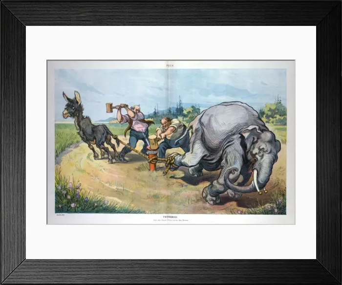 Framed Print : Tethered. Illustration shows William Jennings Bryan and William H Framed Print : Tethered. Illustration shows William Jennings Bryan and William H