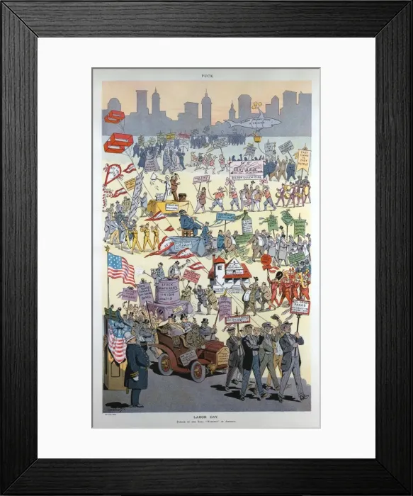Framed Print : Labor day. Illustration shows a parade of Workers who work real hard at Framed Print : Labor day. Illustration shows a parade of Workers who work real hard at