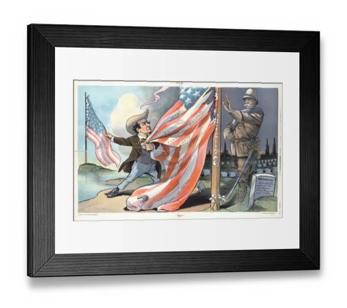 Framed Print : Halt!. Illustration shows William Jennings Bryan attempting to tear down Framed Print : Halt!. Illustration shows William Jennings Bryan attempting to tear down