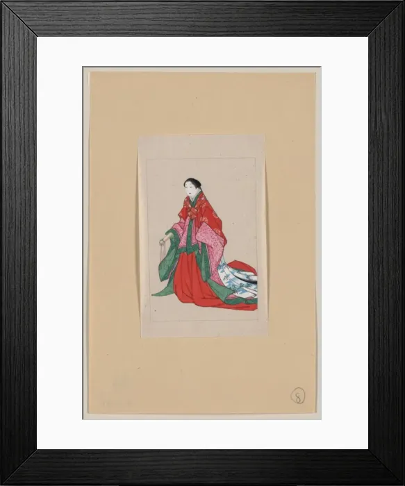 Framed Print : Japanese woman, full-length, standing, facing left, wearing Framed Print : Japanese woman, full-length, standing, facing left, wearing
