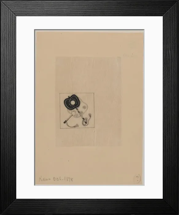 Framed Print : Two hand-held fans, one with circular design Framed Print : Two hand-held fans, one with circular design