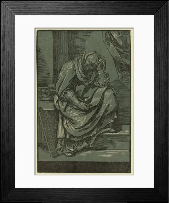 Framed Print : Sibyll. Print shows a seated woman, draped head bowed Framed Print : Sibyll. Print shows a seated woman, draped head bowed