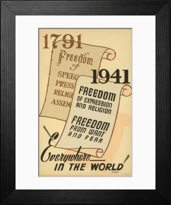 Framed Print : 1791 - Freedom of speech, press, religion, assembly; 1941 - Framed Print : 1791 - Freedom of speech, press, religion, assembly; 1941 -