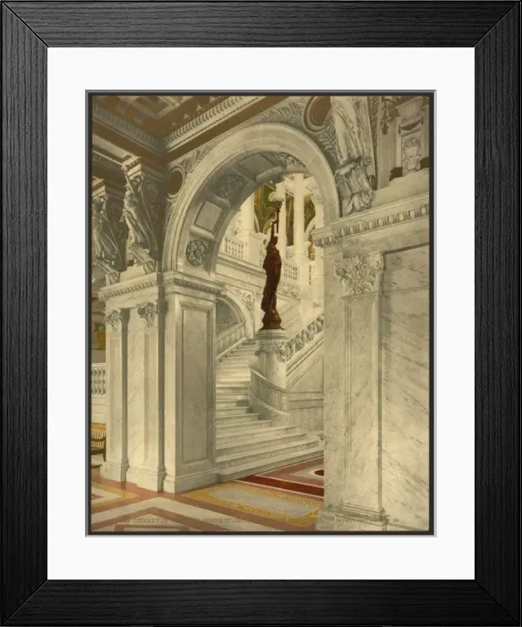Framed Print : Library of Congress, north staircase, central stair hall Framed Print : Library of Congress, north staircase, central stair hall