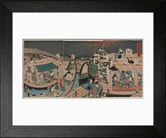 Framed Print : Flourishing fireworks at Ryokoku Bridge Kawabiraki (opening Framed Print : Flourishing fireworks at Ryokoku Bridge Kawabiraki (opening