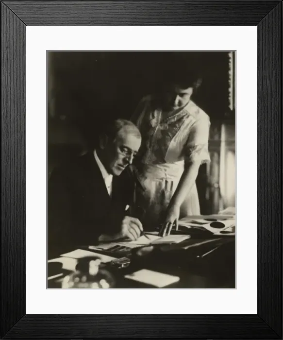 Framed Print : President Woodrow Wilson, seated at desk with his wife, Edit Framed Print : President Woodrow Wilson, seated at desk with his wife, Edit