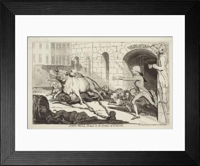 Framed Print : John Bull, baited by the dogs of excise Framed Print : John Bull, baited by the dogs of excise