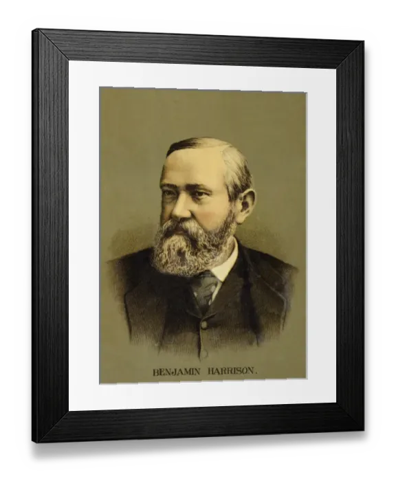 Framed Print : Benjamin Harrison, head-and-shoulders portrait, facing sligh Framed Print : Benjamin Harrison, head-and-shoulders portrait, facing sligh