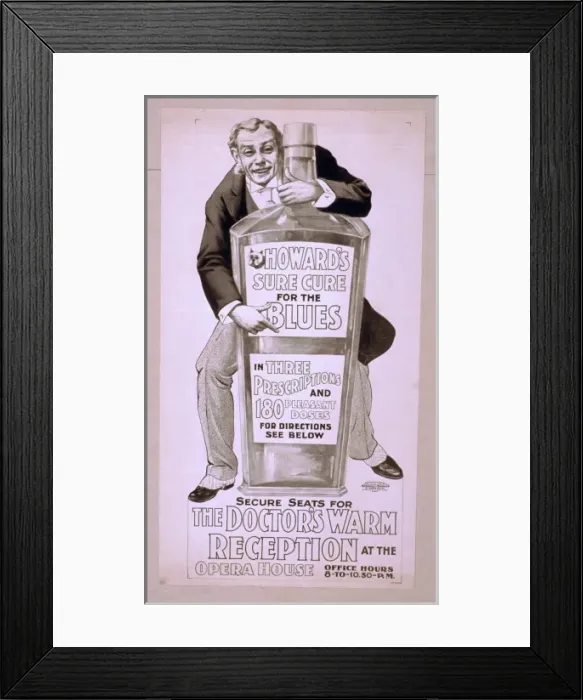 Framed Print : Howards sure cure for the blues in three prescriptions Framed Print : Howards sure cure for the blues in three prescriptions