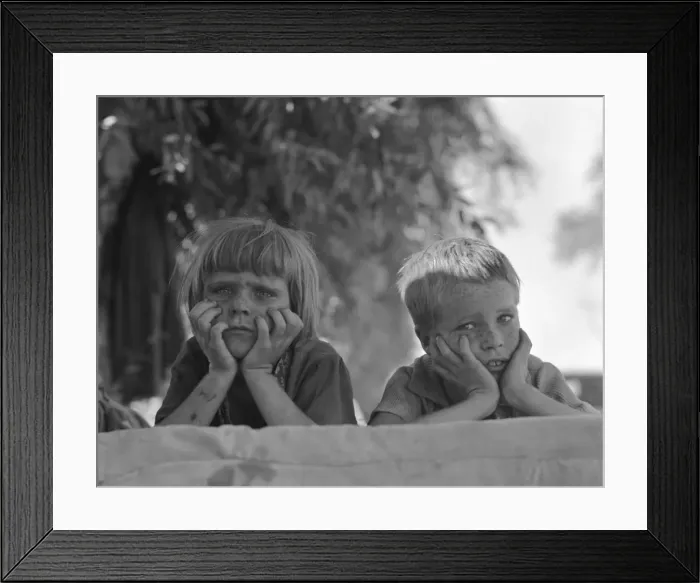 Framed Print : Children of Oklahoma drought refugee in migratory camp in Ca Framed Print : Children of Oklahoma drought refugee in migratory camp in Ca