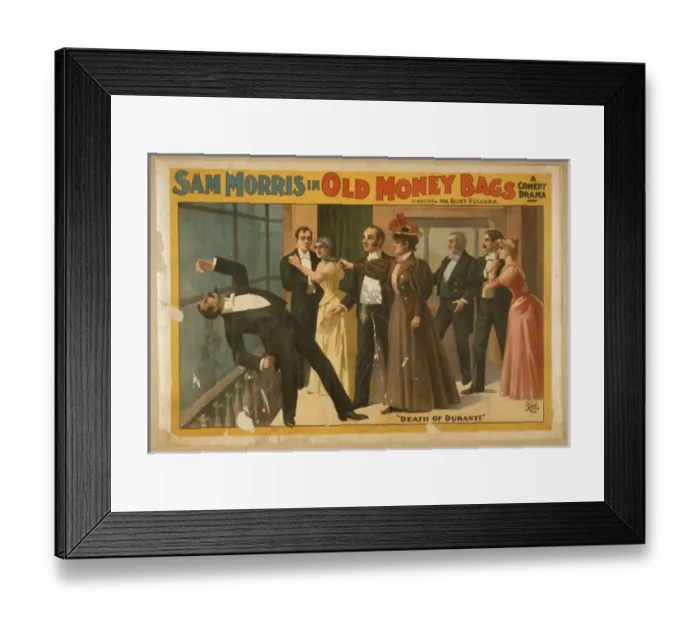 Framed Print : Sam Morris in Old money bags a comedy drama Framed Print : Sam Morris in Old money bags a comedy drama