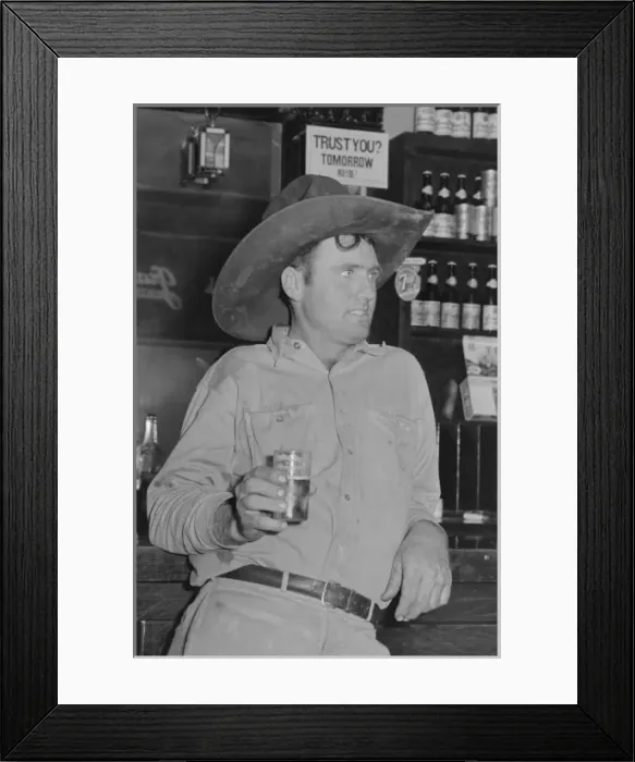Framed Print : Cowboy drinking beer in beer parlor, Alpine, Texas Framed Print : Cowboy drinking beer in beer parlor, Alpine, Texas