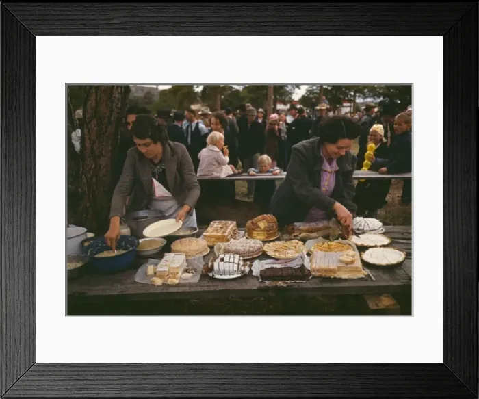 Framed Print : Cutting the pies and cakes at the barbeque dinner, Pie Town Framed Print : Cutting the pies and cakes at the barbeque dinner, Pie Town