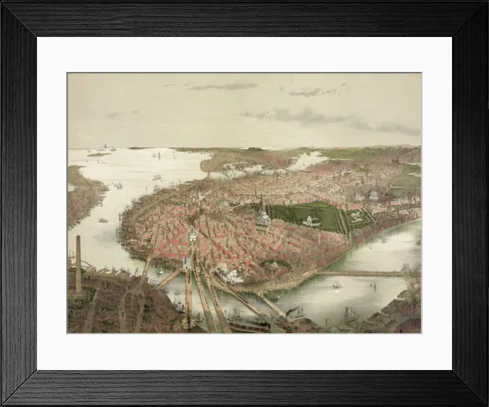 Framed Print : Boston - birds eye view from the north Framed Print : Boston - birds eye view from the north