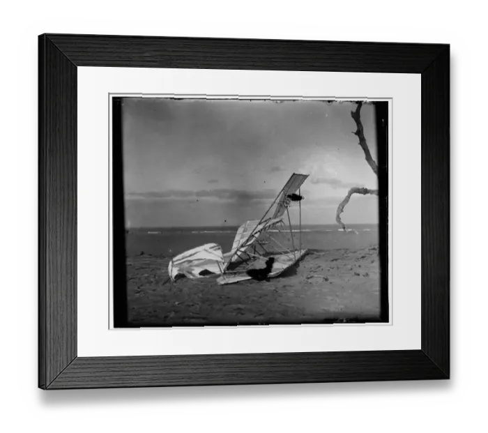 Framed Print : Crumpled glider wrecked by the wind on Hill of the Wreck (na Framed Print : Crumpled glider wrecked by the wind on Hill of the Wreck (na