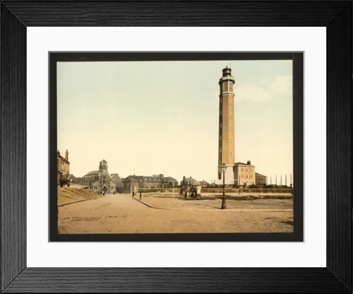 Framed Print : Lighthouse and St. Peters church, Calais, France Framed Print : Lighthouse and St. Peters church, Calais, France