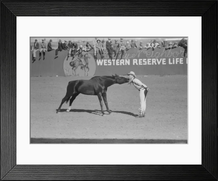 Framed Print : High school horse and his owner-trainer at the rodeo of Framed Print : High school horse and his owner-trainer at the rodeo of