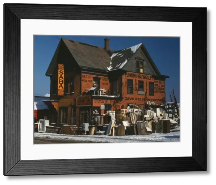 Framed Print : Brockton, Mass. Dec. 1940, second-hand plumbing store Framed Print : Brockton, Mass. Dec. 1940, second-hand plumbing store