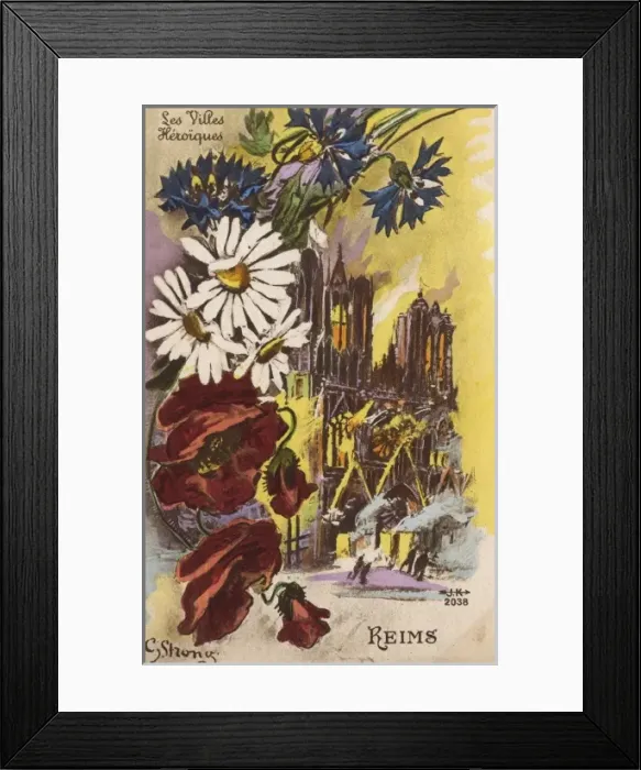 Framed Print : Reims Cathedral in Flames - WWI Framed Print : Reims Cathedral in Flames - WWI